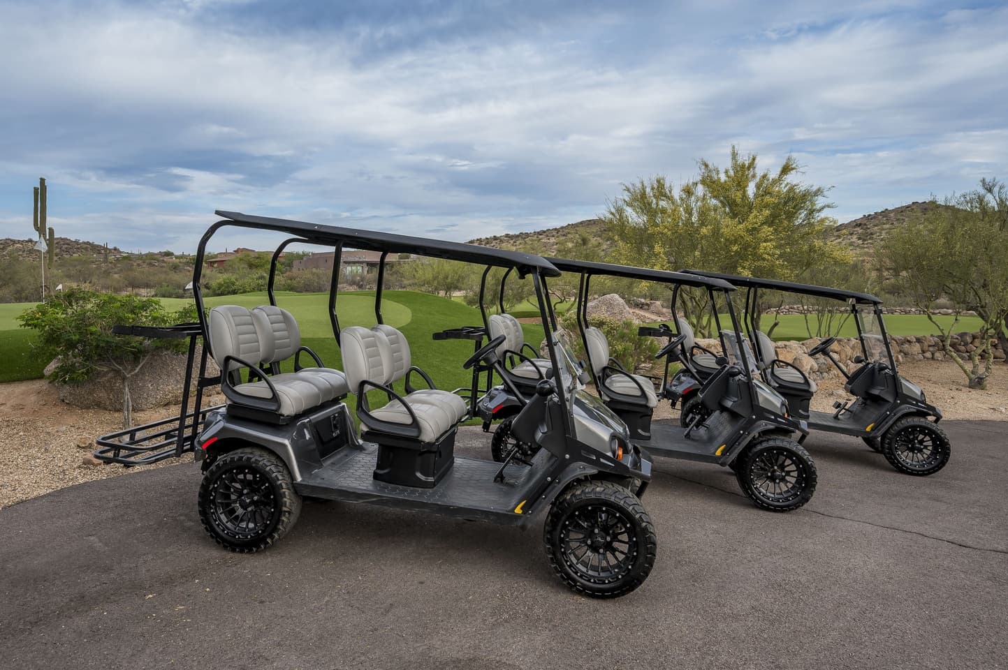 The three 4-seat golf carts at Saguaro Point