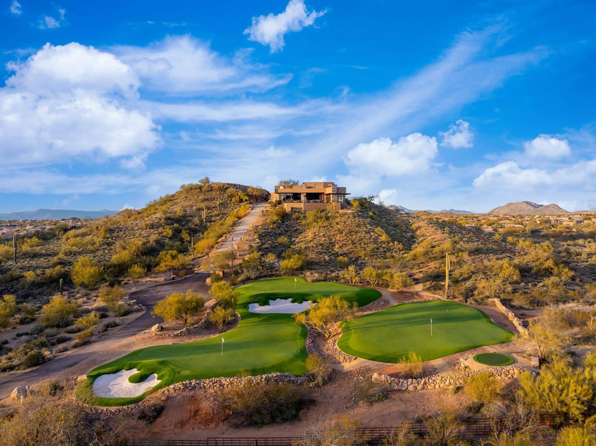 Aerial view of the Saguaro Point estate and private golf complex